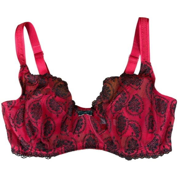 Felina Christelle Bra 36DDD, Red Sheer Mesh Lace Full Busted, EUC - Picture 3 of 11